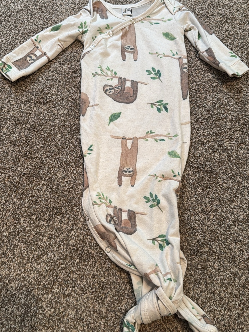 Copper pearl Sloth Print Infant Knotted Gown - Neutral Cream & Brown